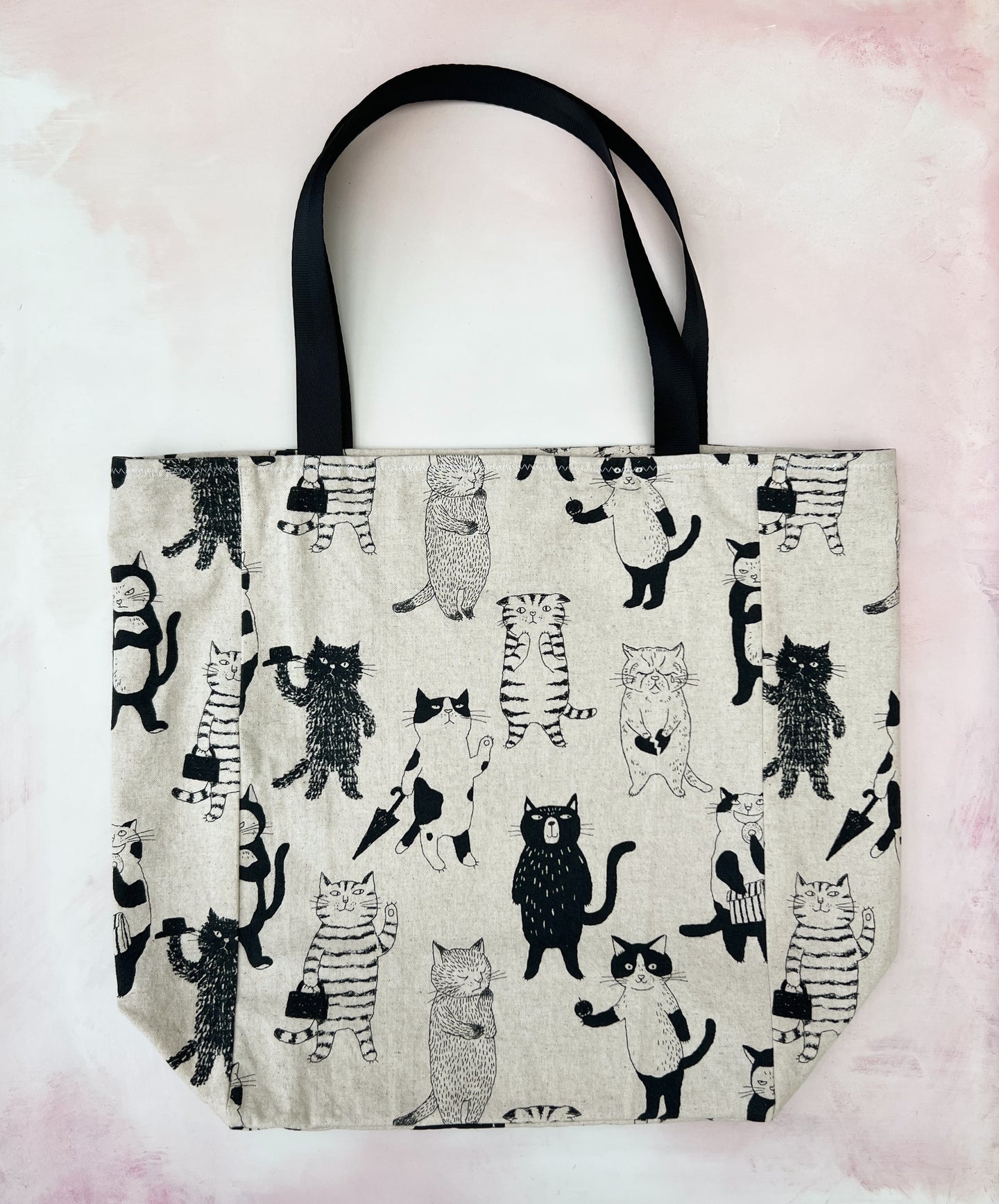 Market bag- linen kitties