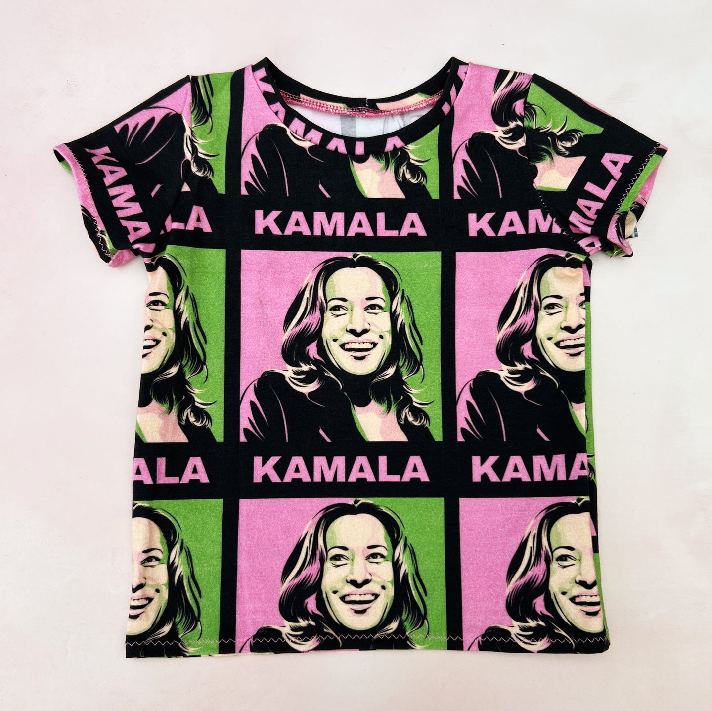 pink and green kamala tee