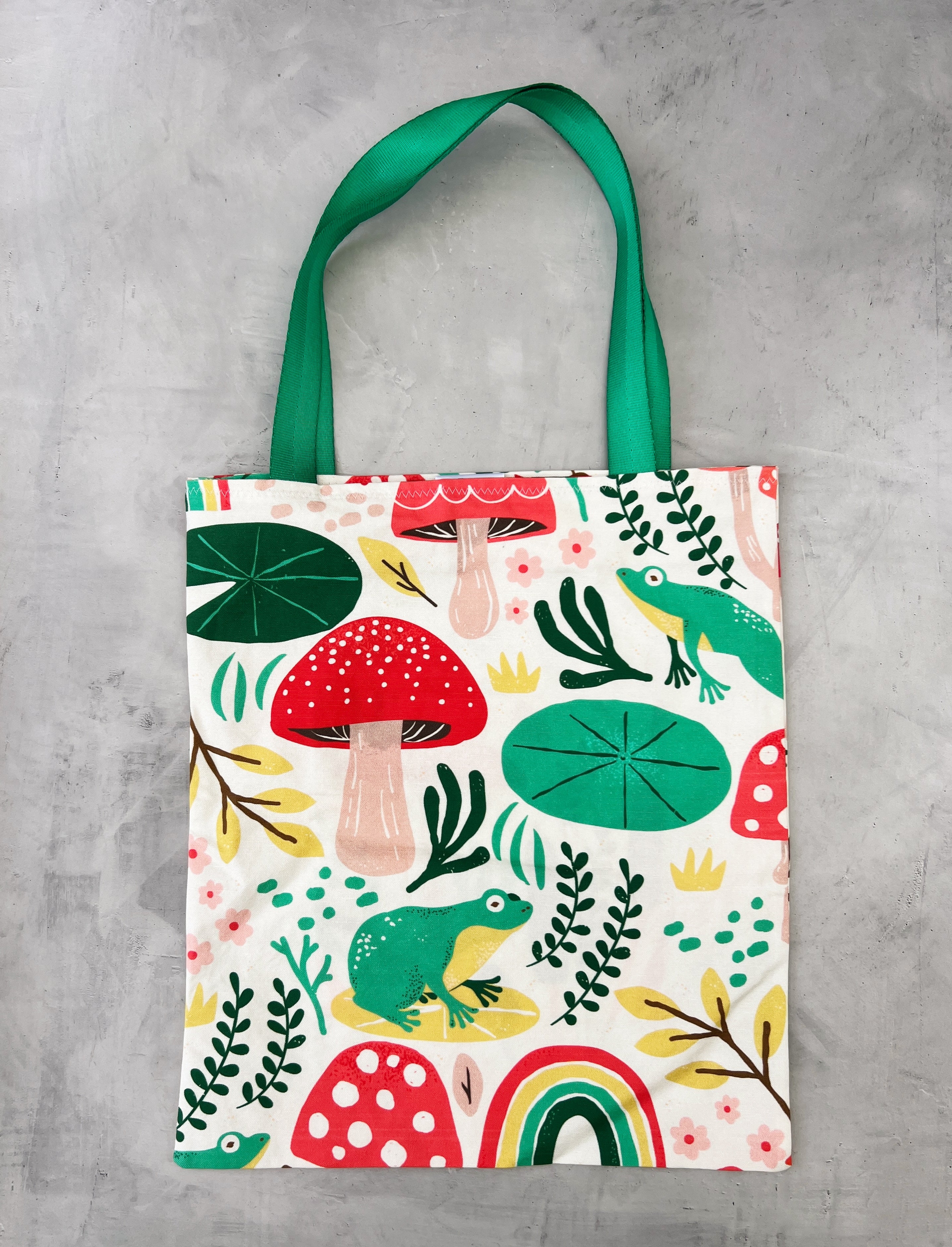 frogs and mushrooms tote