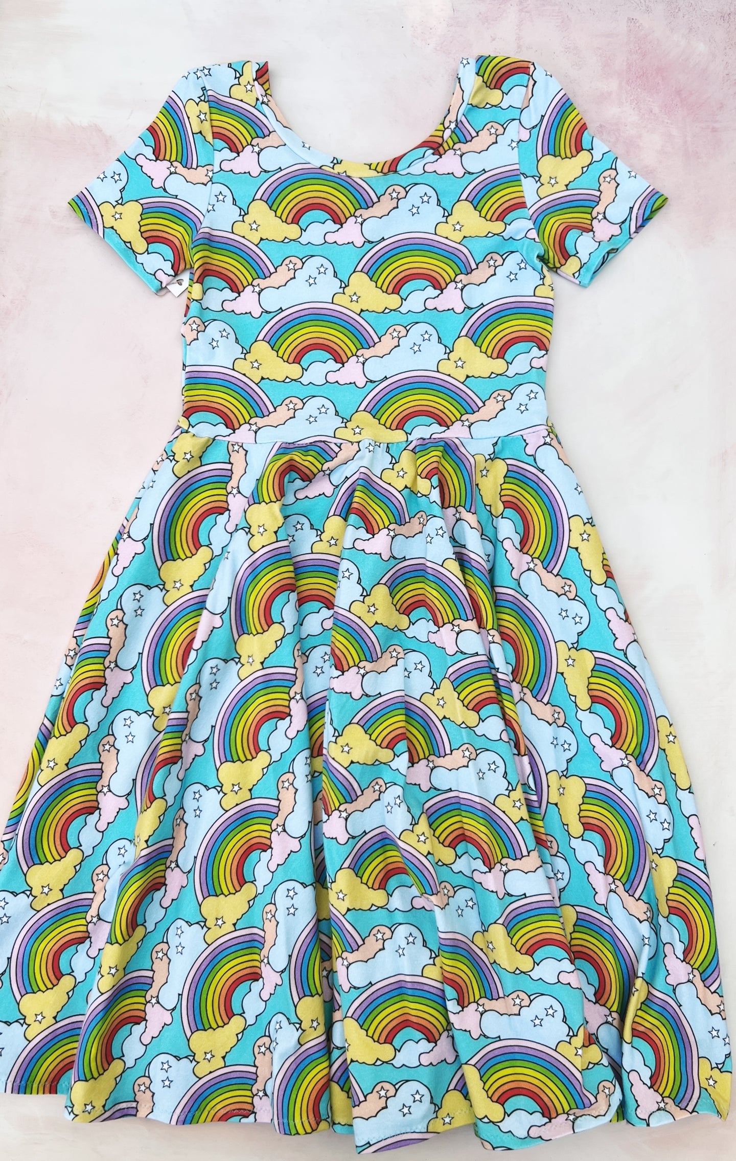 greta- turquoise with rainbows