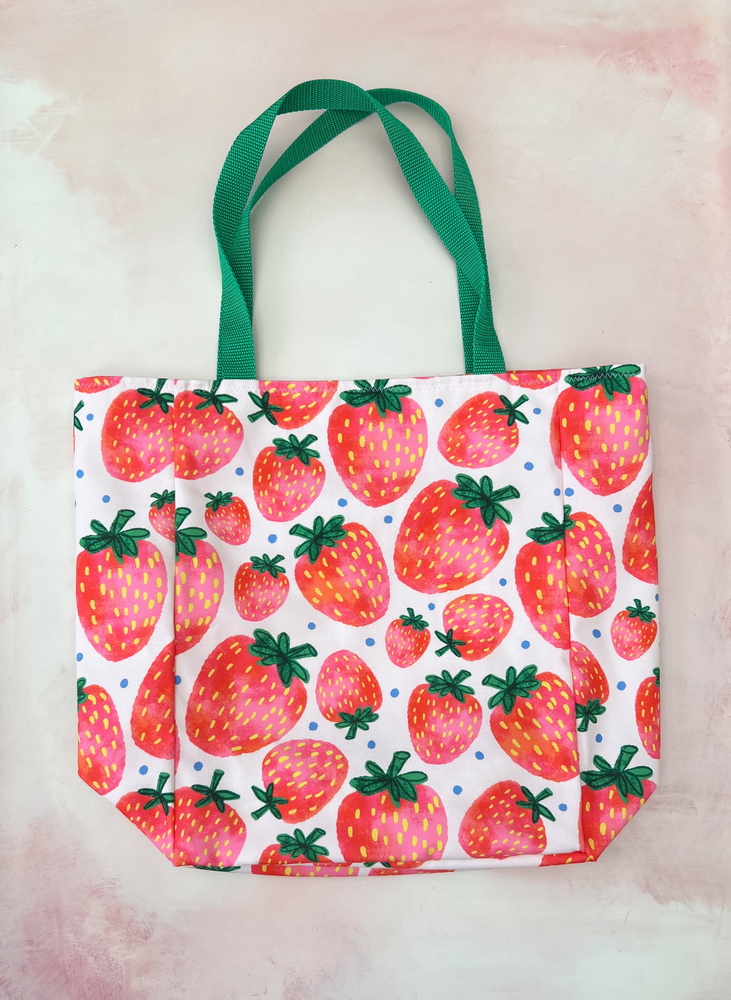 pink strawberries market bag