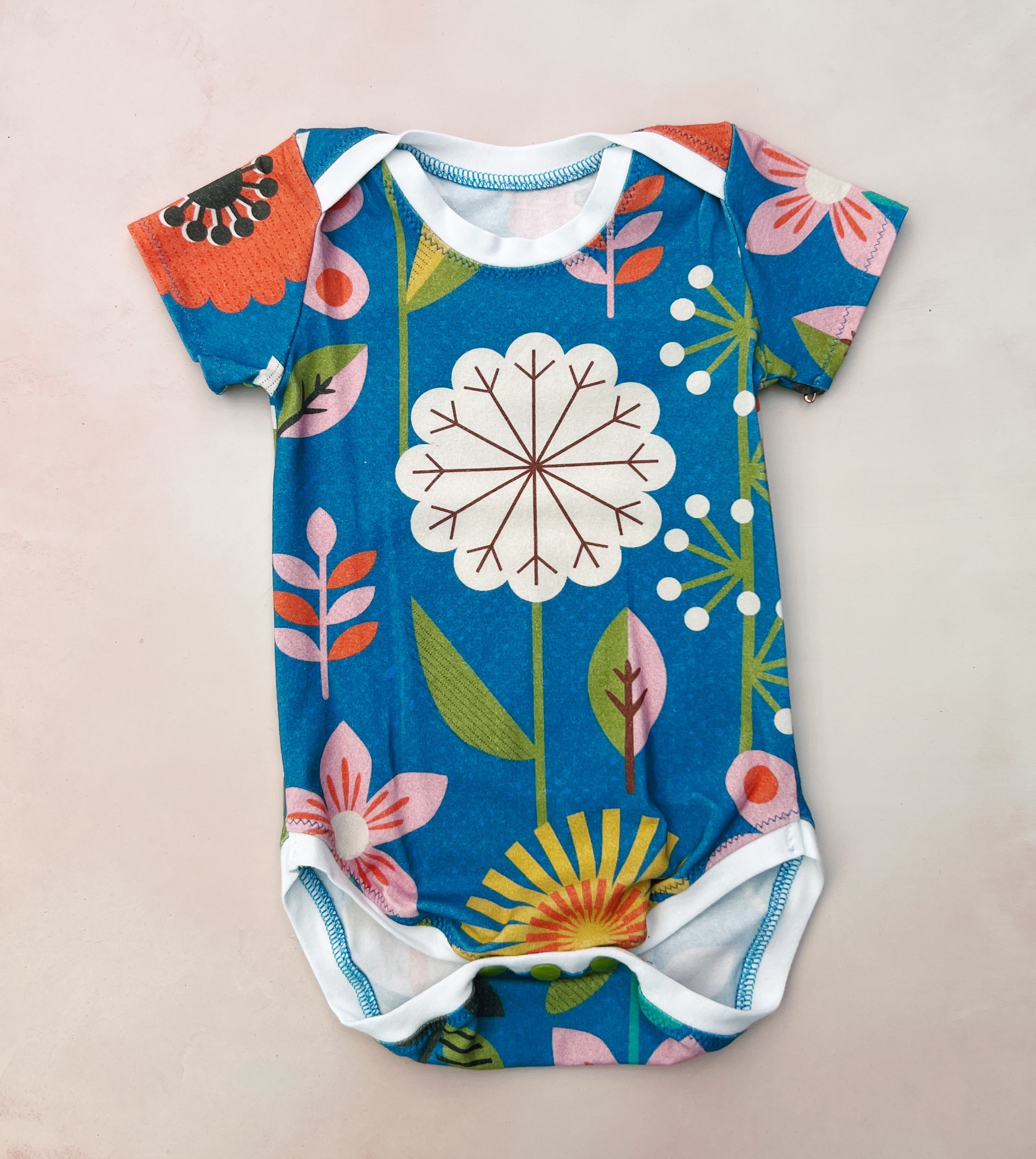 blue mod floral onesie
