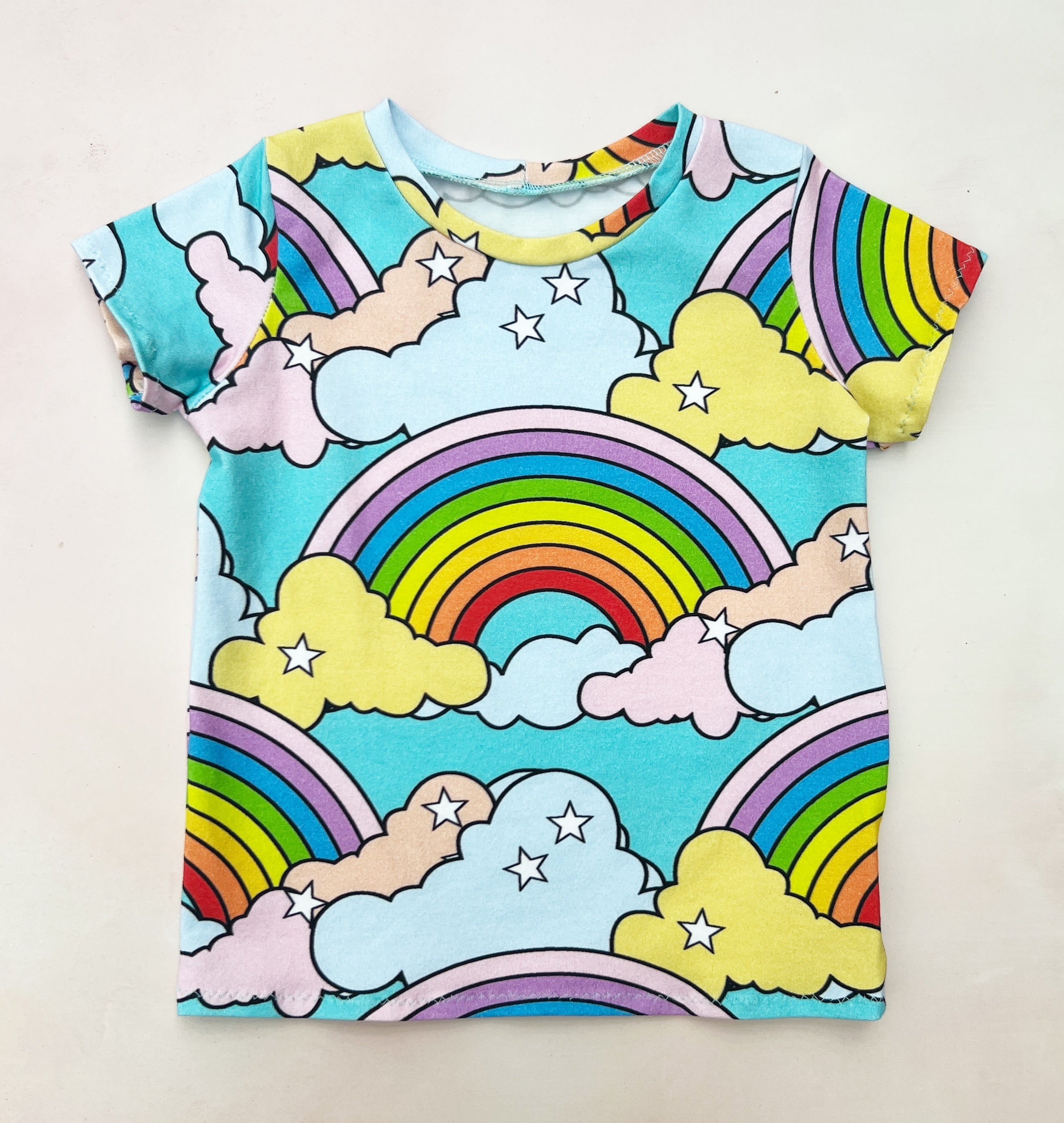 bright turquoise rainbow tee