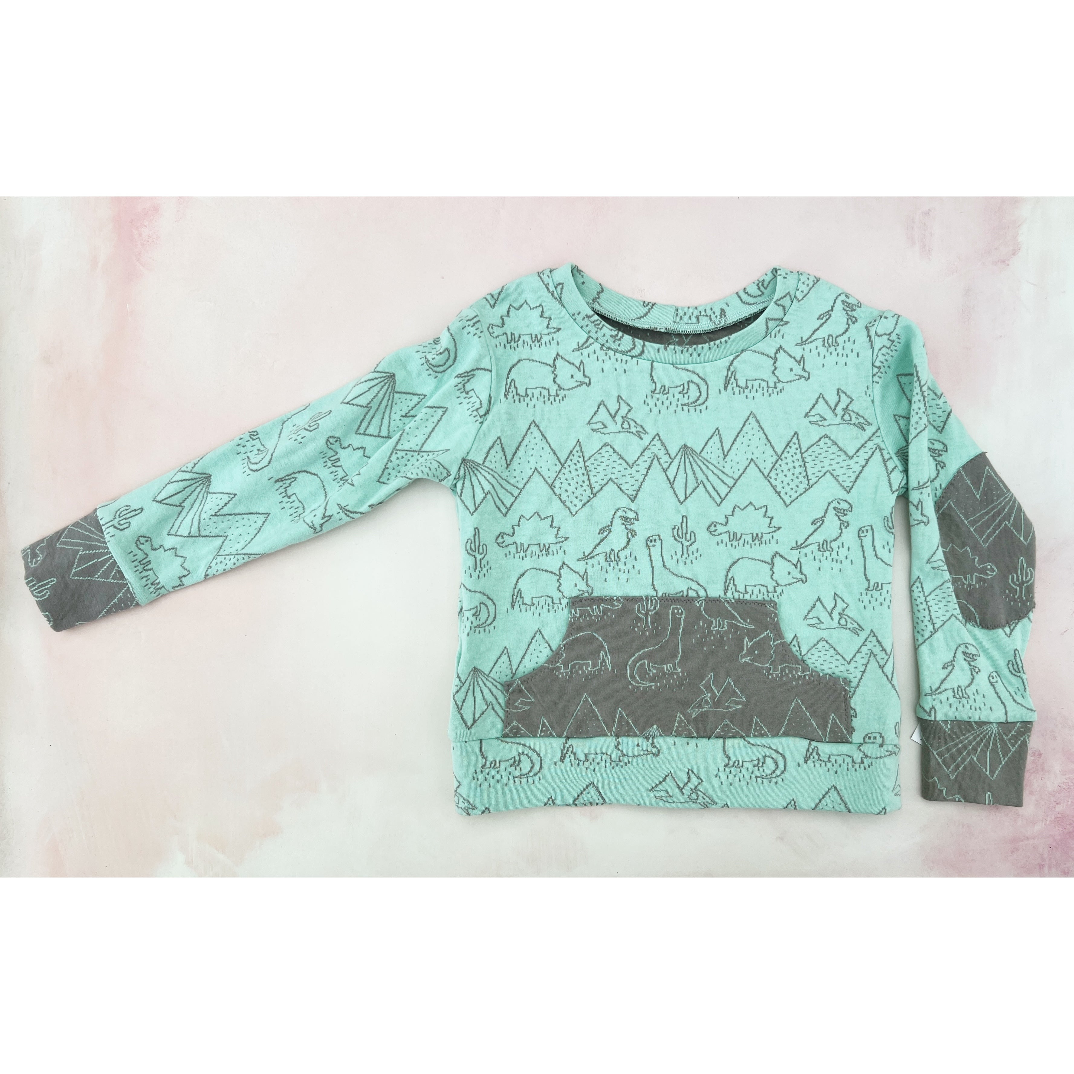 mint and gray dinos sweater