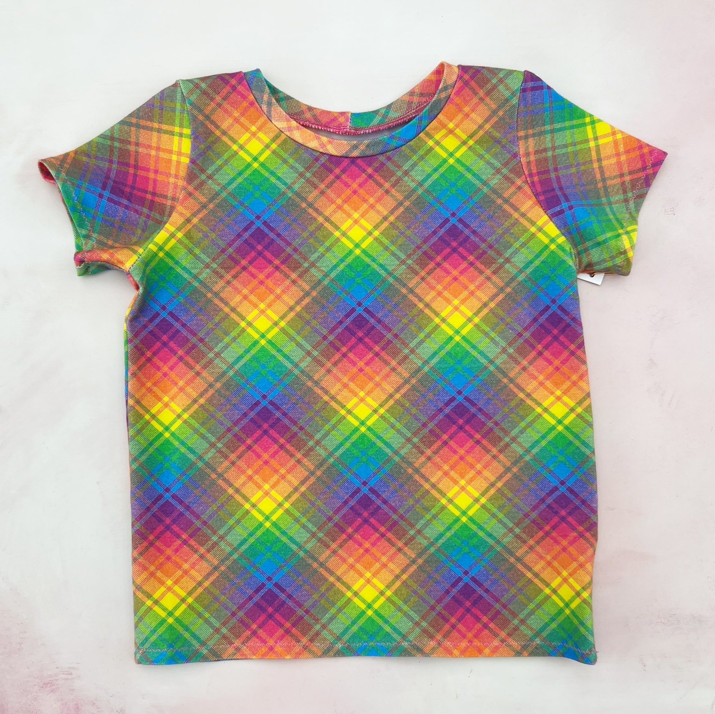 rainbow plaid tee