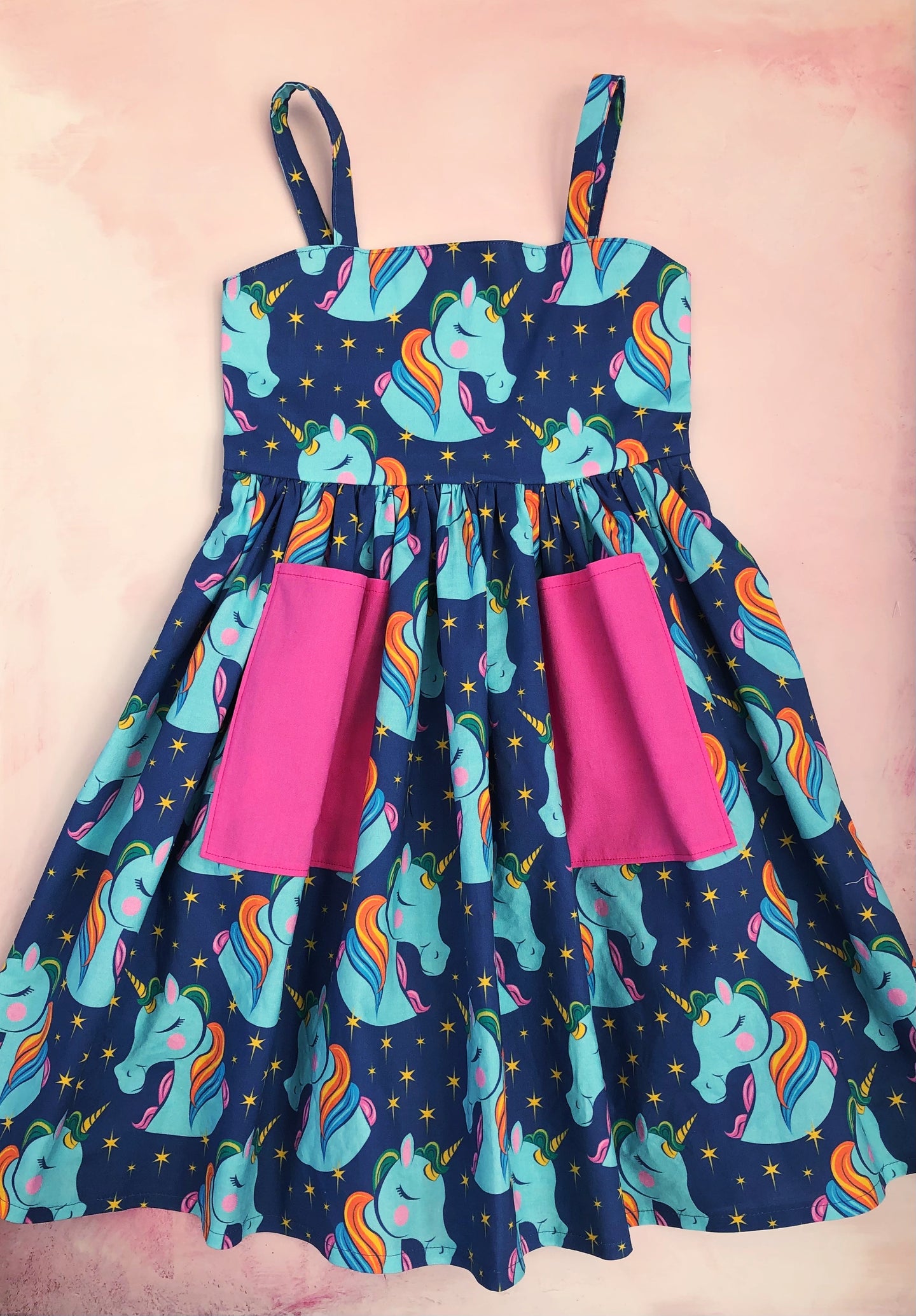 Ruby dress- blue unicorns- custom