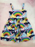 Ruby dress- navy with rainbows- custom