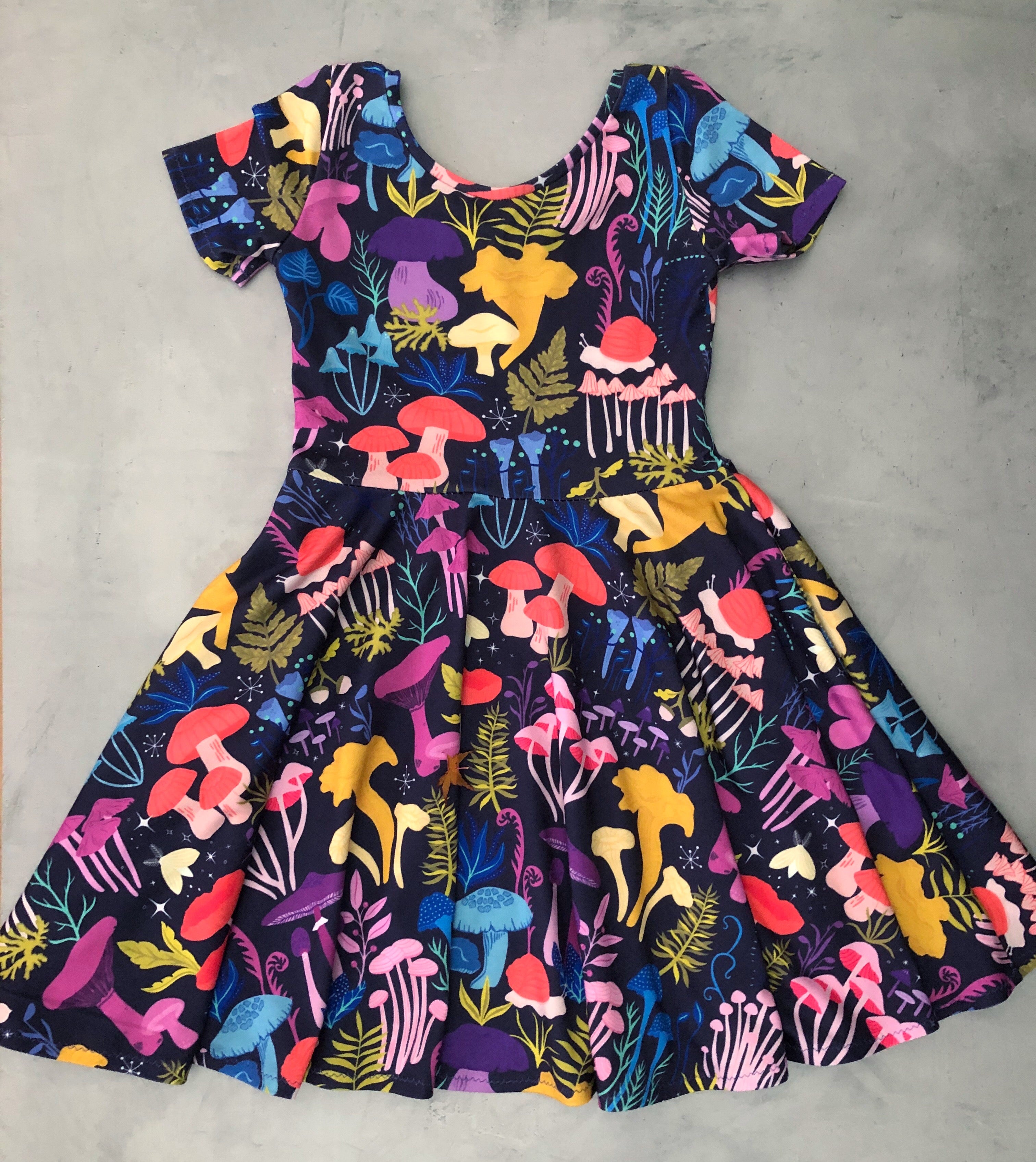 Greta twirl dress- purple mushrooms- custom