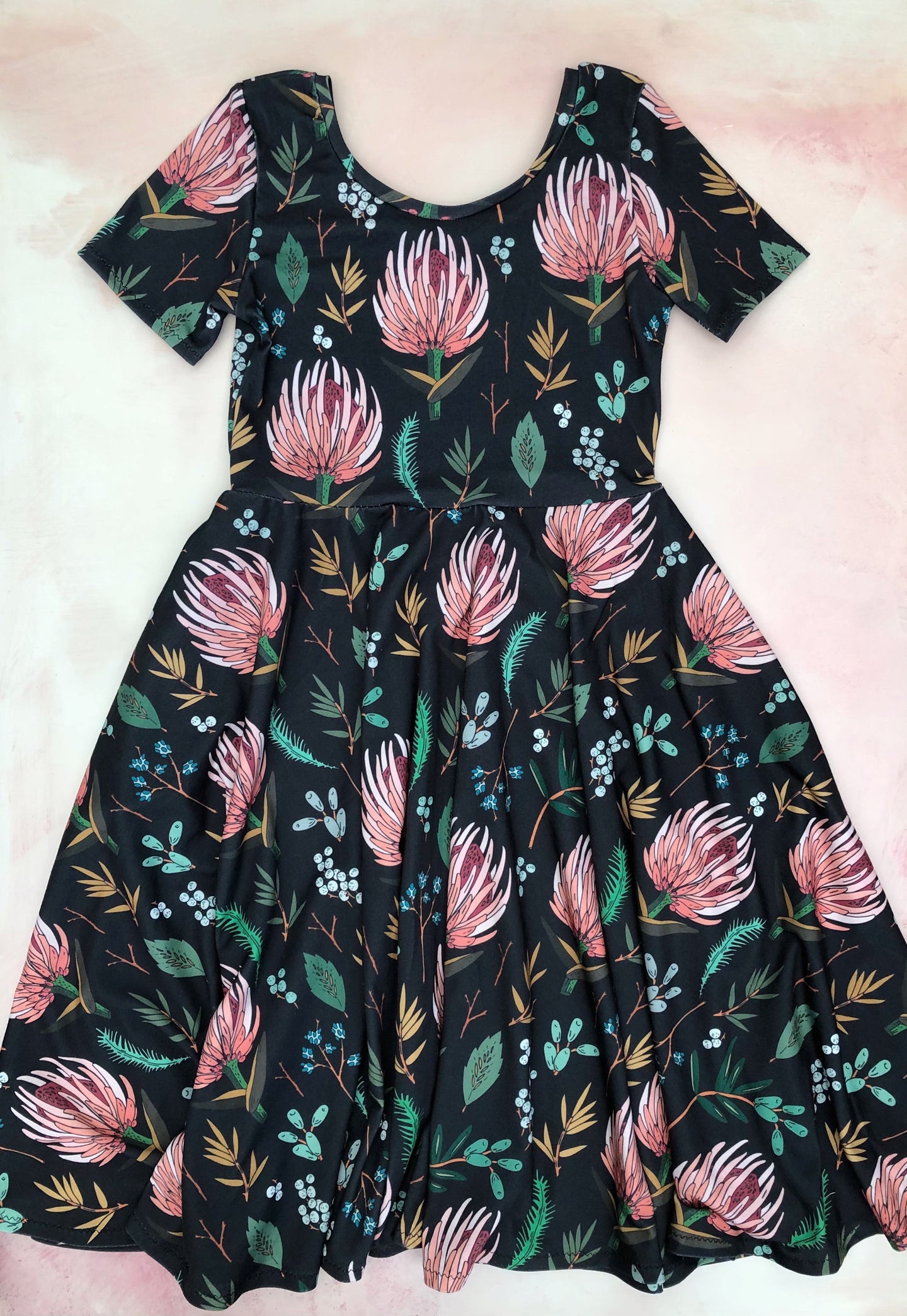 Greta twirl dress- protea- custom