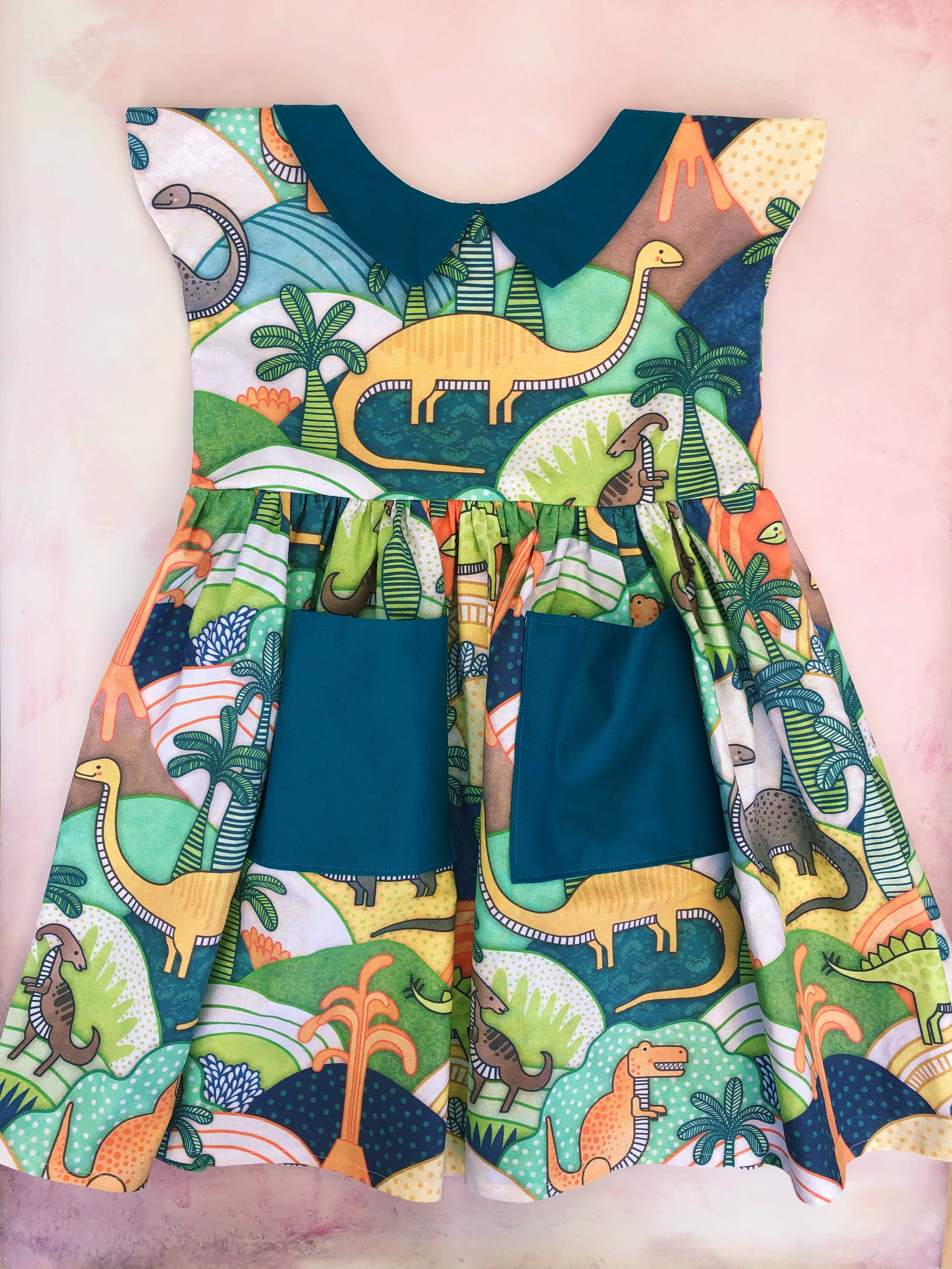 Ida dress- happy dinos- custom