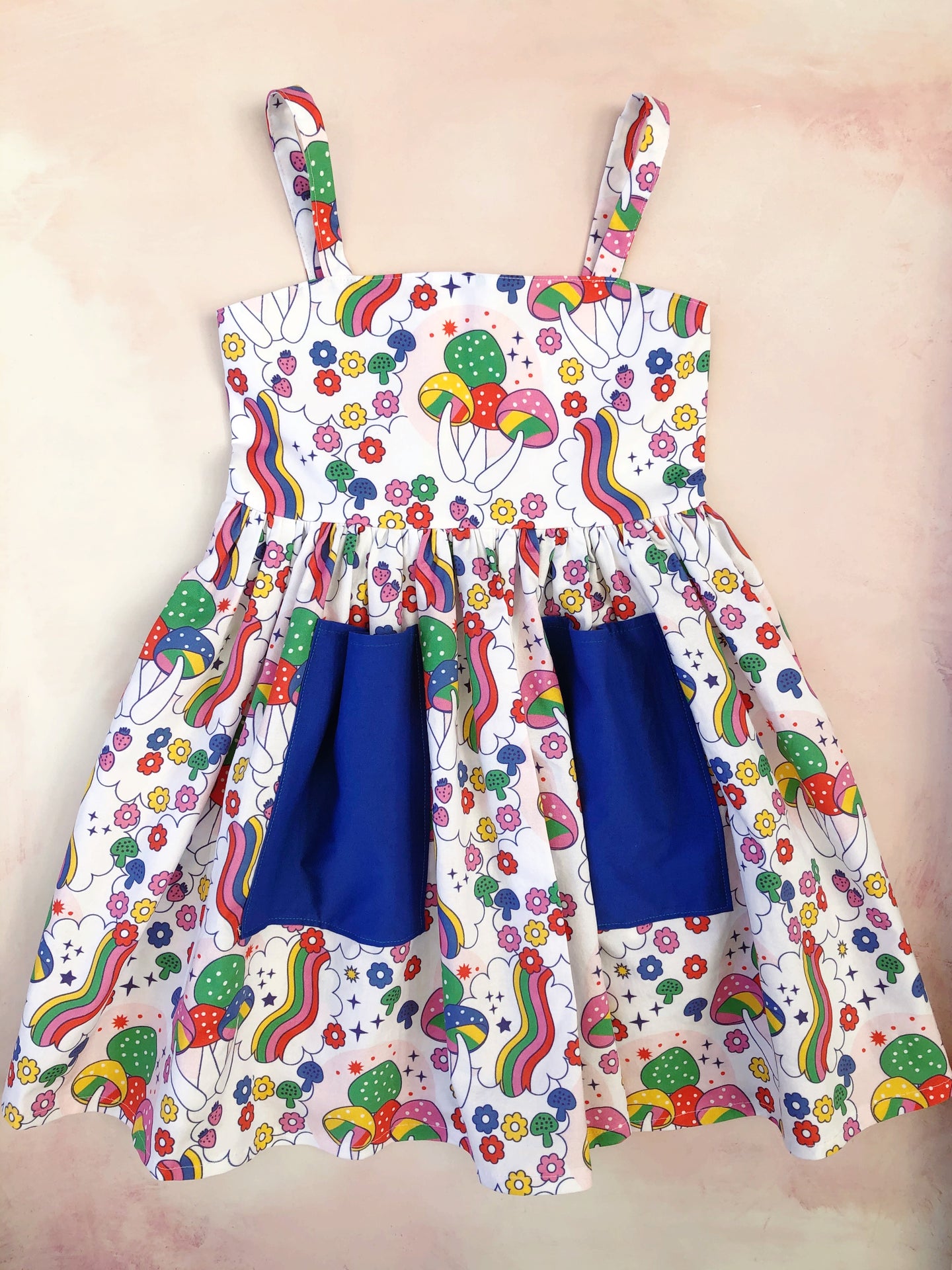 Ruby dress- flowers and rainbows- custom